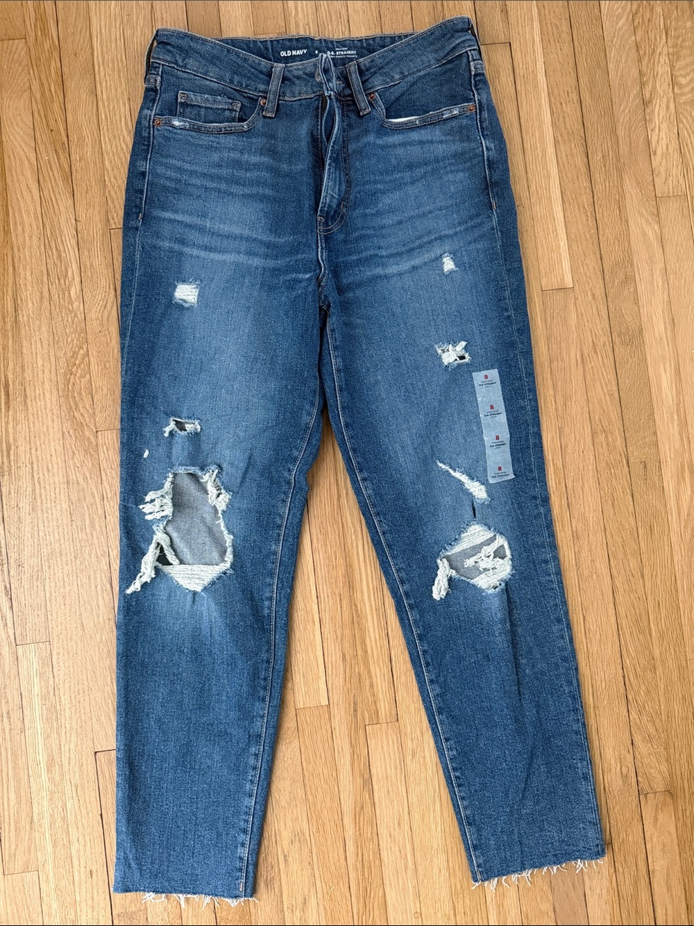 Old Navy Women's Boyfriend Distressed Jeans - Medium Blue Wash